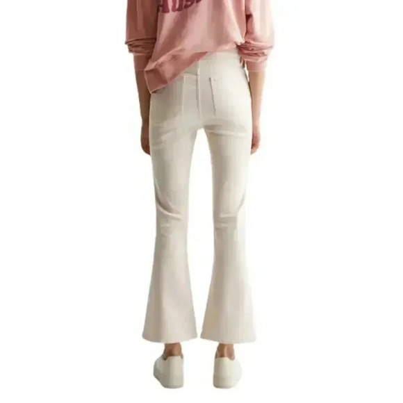 Mango Beige Lace Up Flare High Waist Jeans Tie Closure Denim Pants L NWT - Picture 2 of 5